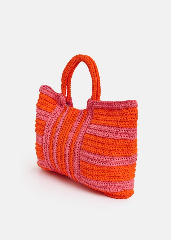 Roséfarbene und orangene, gehäkelte Shopper-Tasche