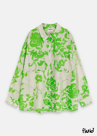 Grijs en groen zijden hemd met bloemenprint