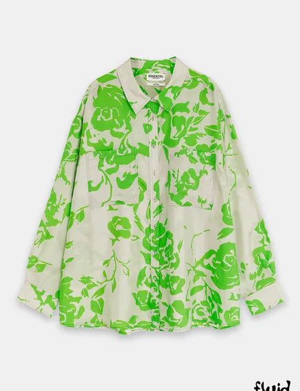 Grijs en groen zijden hemd met bloemenprint