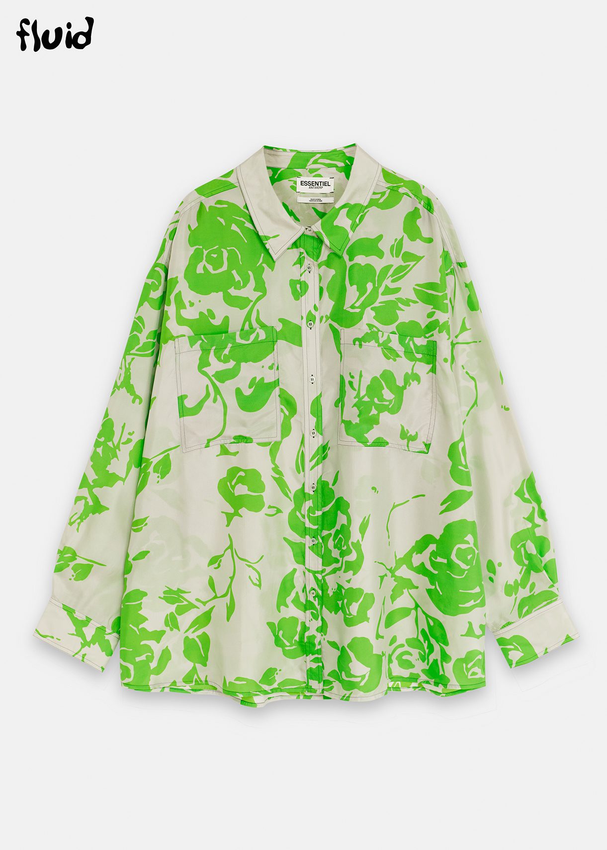 Grijs en groen zijden hemd met bloemenprint