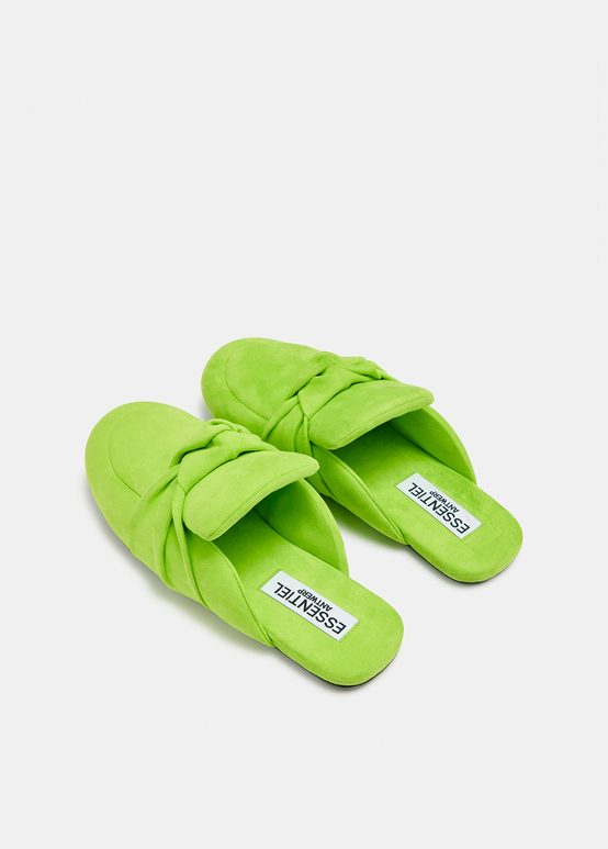 Green knot-detailed faux suede leather slippers