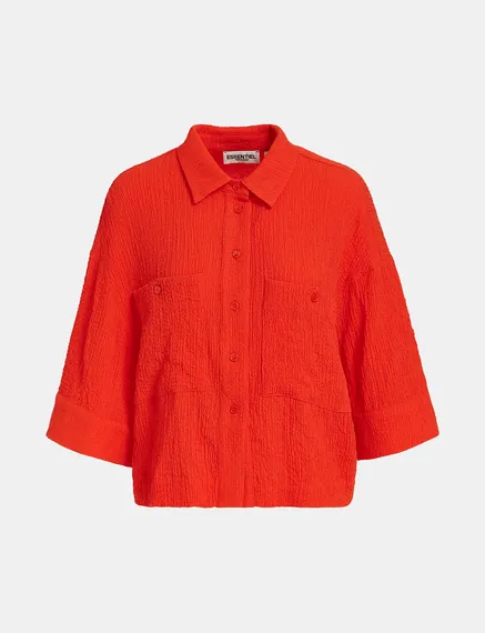 Red seersucker cropped shirt