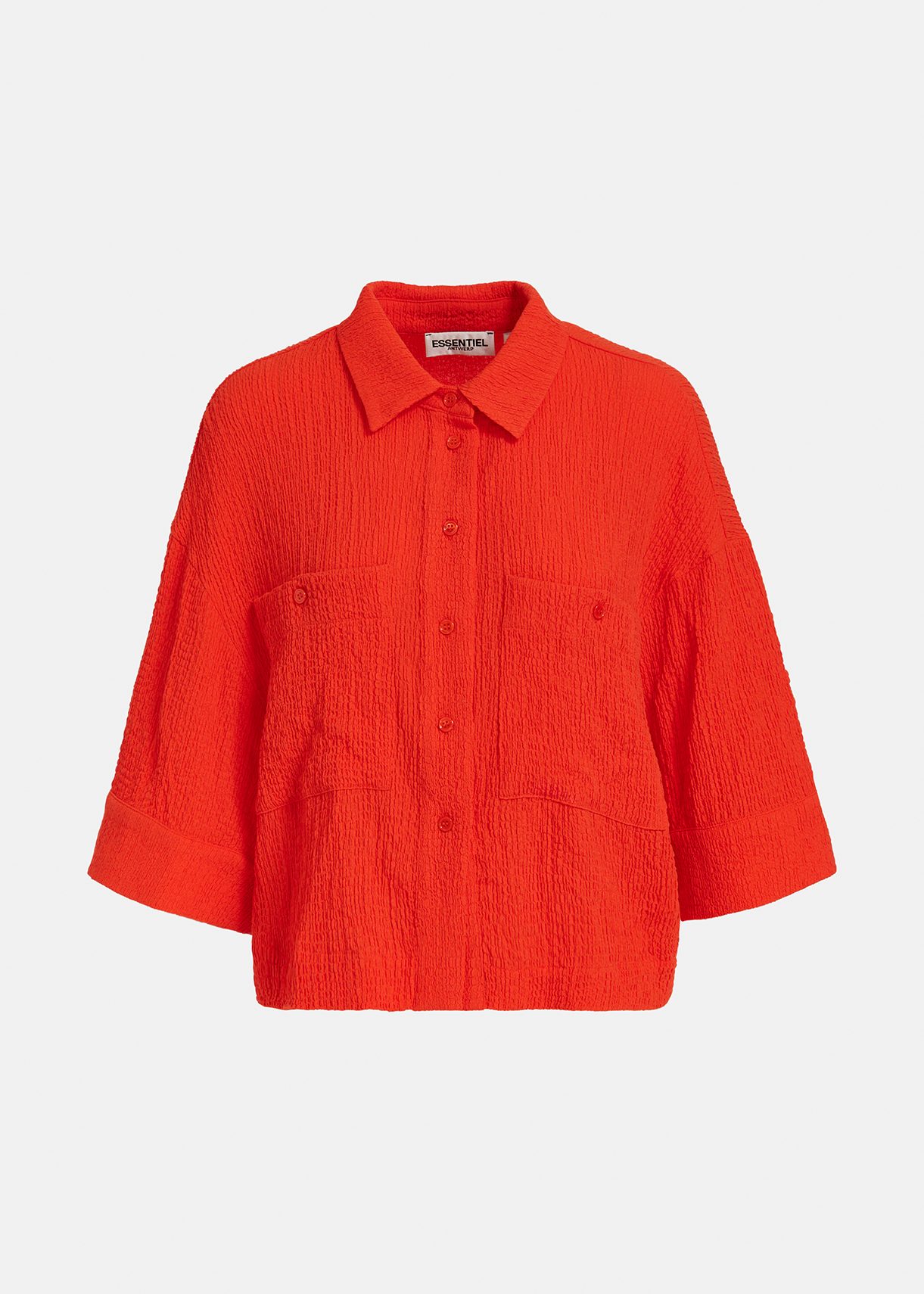 Red seersucker cropped shirt