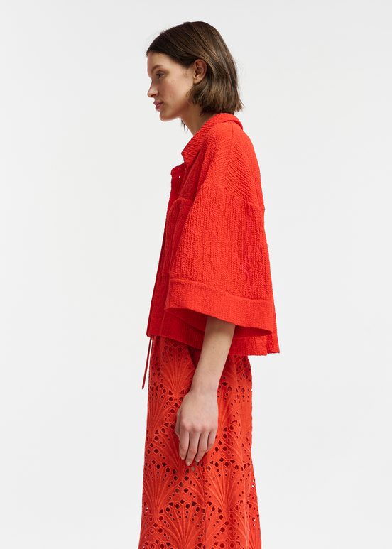 Red seersucker cropped shirt