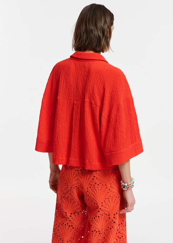 Red seersucker cropped shirt