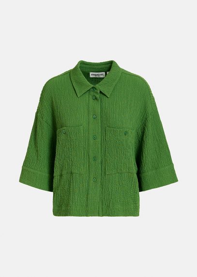 Chemise courte en cloqué vert foncé