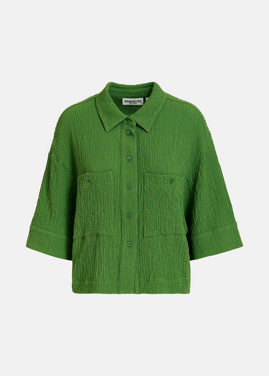 Dark green seersucker cropped shirt