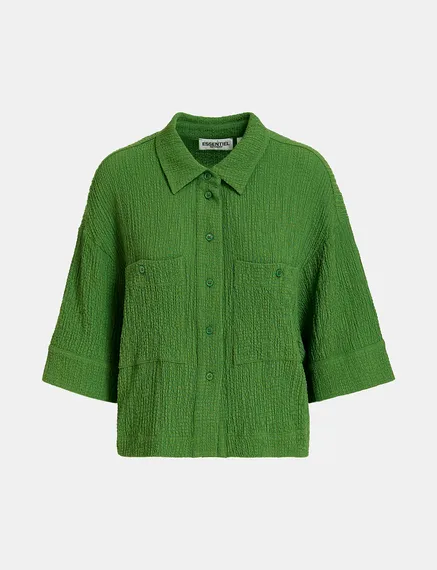 Chemise courte en cloqué vert foncé