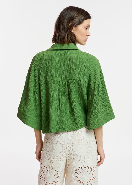 Chemise courte en cloqué vert foncé