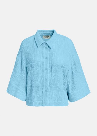 Chemise courte en cloqué bleu clair