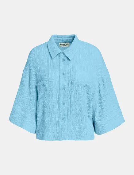 Light blue seersucker cropped shirt