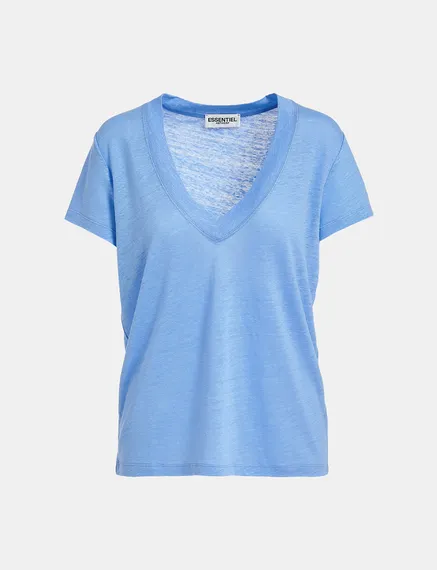 Blue linen V-neck T-shirt