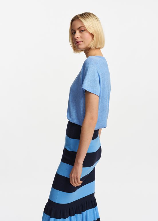 Blue linen V-neck T-shirt