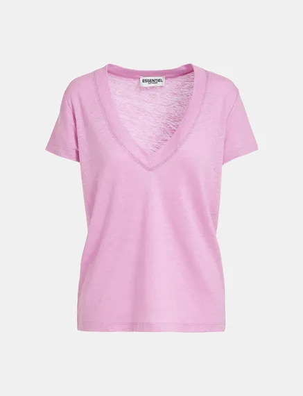 Light pink linen V-neck T-shirt