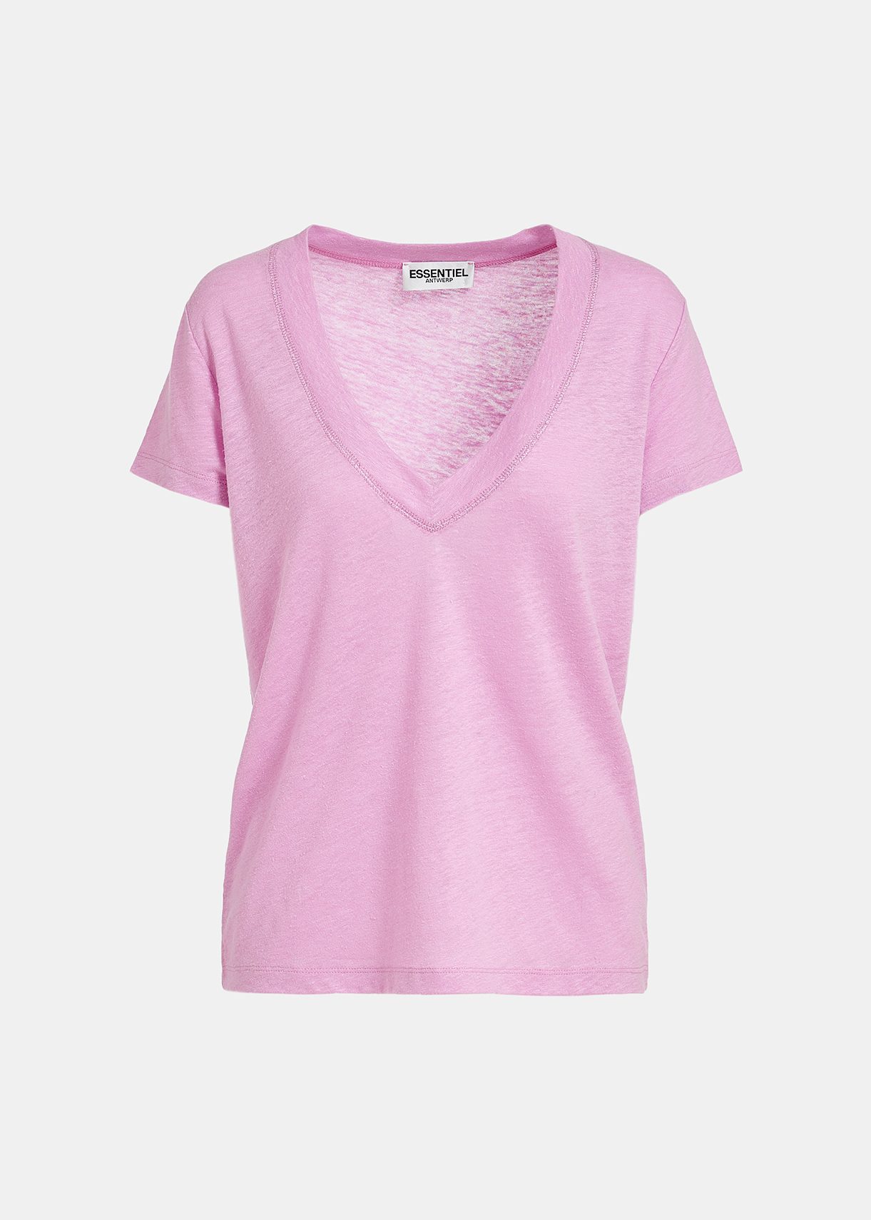 Light pink linen V-neck T-shirt