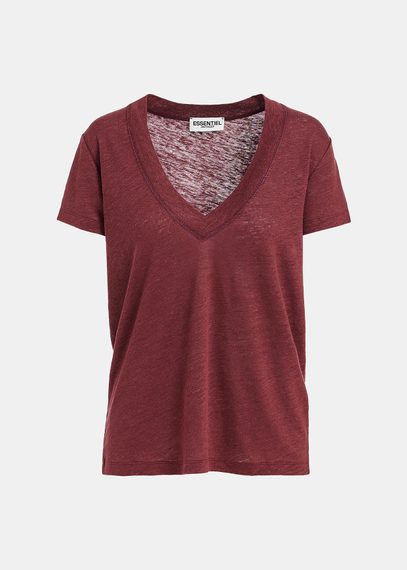 Burgundy linen V-neck T-shirt