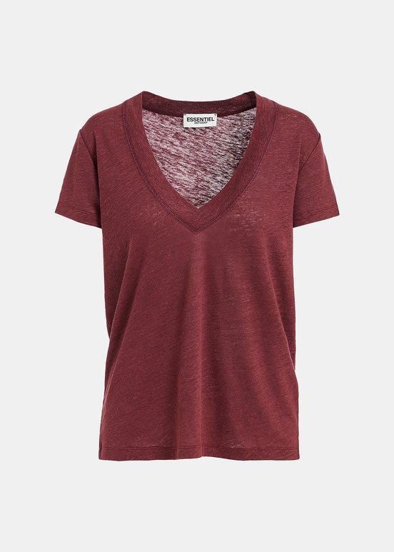 Burgundy linen V-neck T-shirt