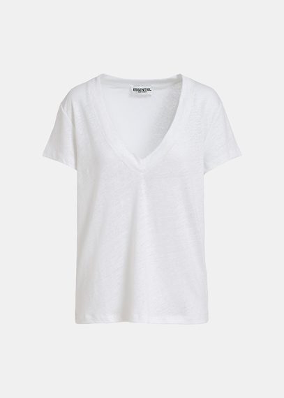 T-shirt en V en lin blanc