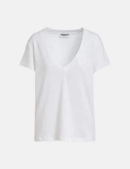 T-shirt en V en lin blanc