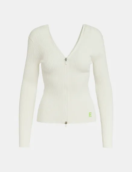 Pull en côtes blanc cassé avec zips