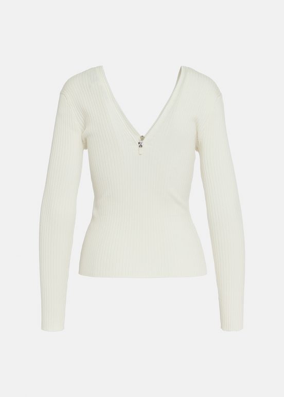 Pull en côtes blanc cassé avec zips