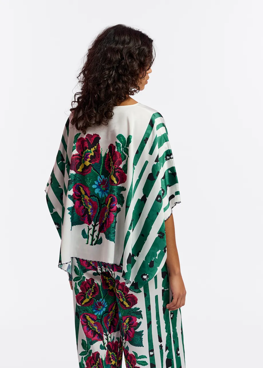 Multicolor oversized floral-printed top