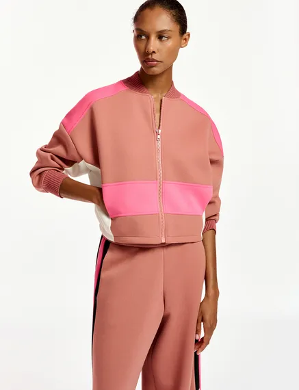 Veste de jogging vieux rose, rose et blanc cassé