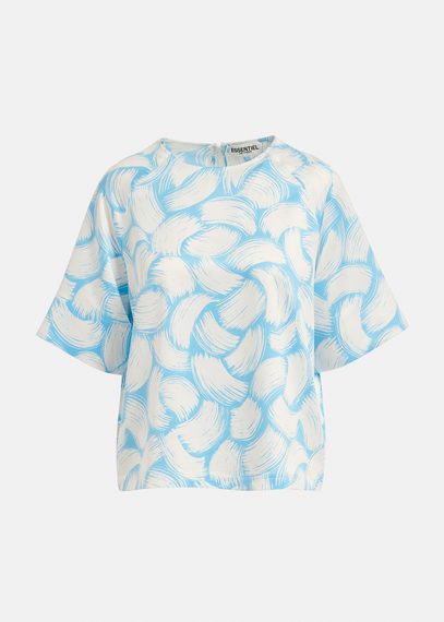 Blauwe en gebroken witte oversized top met print