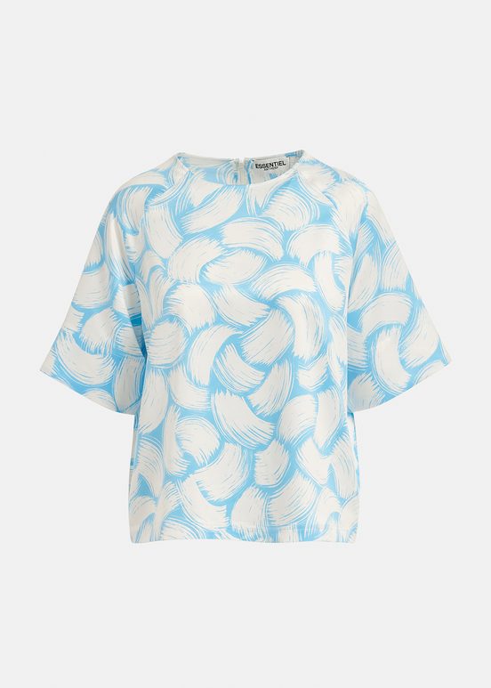 Blauwe en gebroken witte oversized top met print