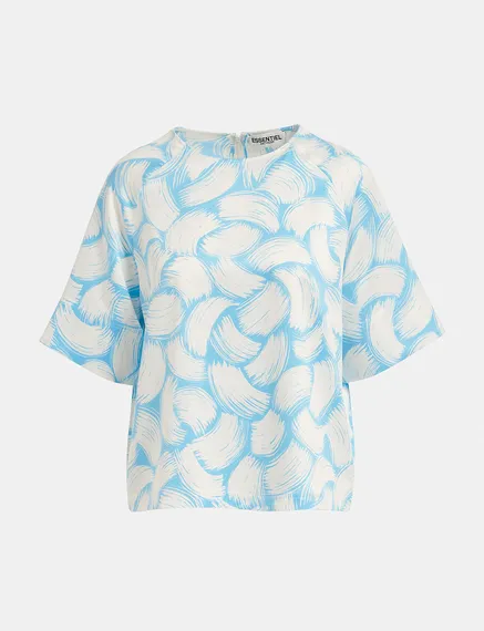 Blauwe en gebroken witte oversized top met print