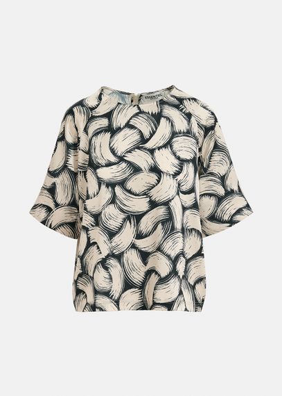 Zwarte en gebroken witte oversized top met print