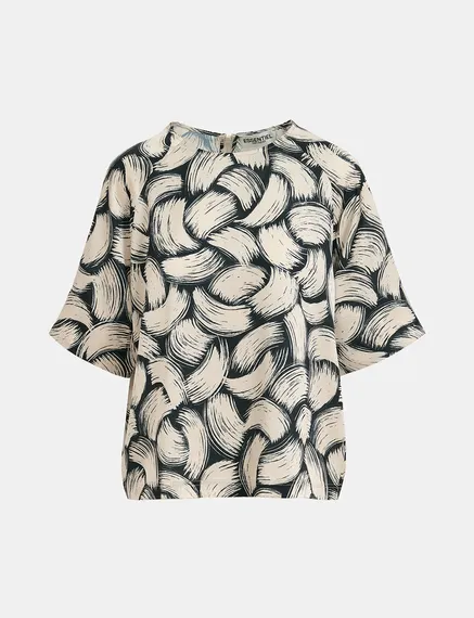 Zwarte en gebroken witte oversized top met print