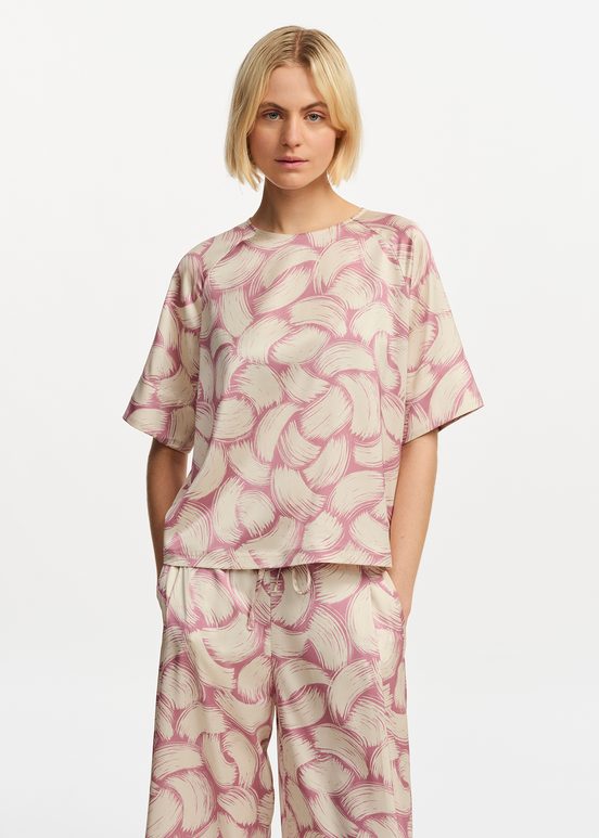 Vintage pink and off-white abstract-print oversized top