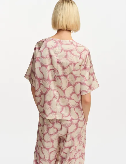 Vintage pink and off-white abstract-print oversized top