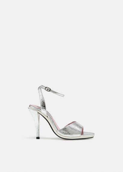 Silver metallic leather sandals