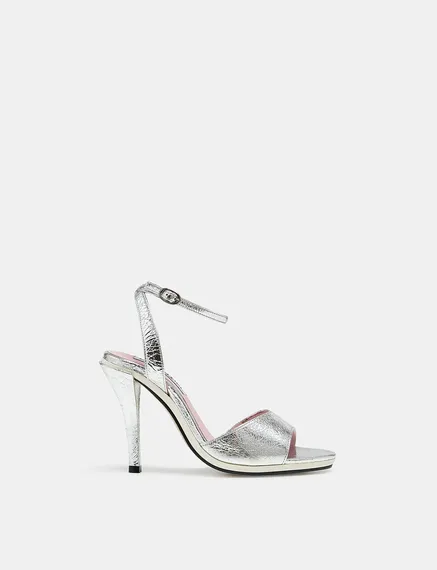 Ledersandalen in Silber-Metallic