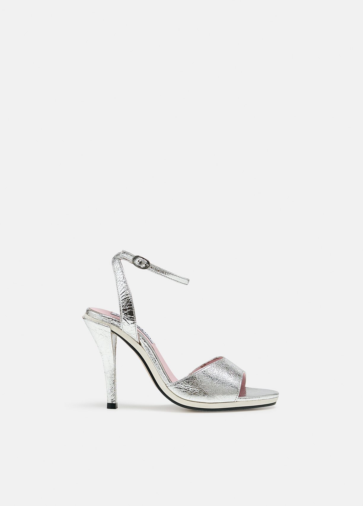 Leren sandalen in metallic zilver