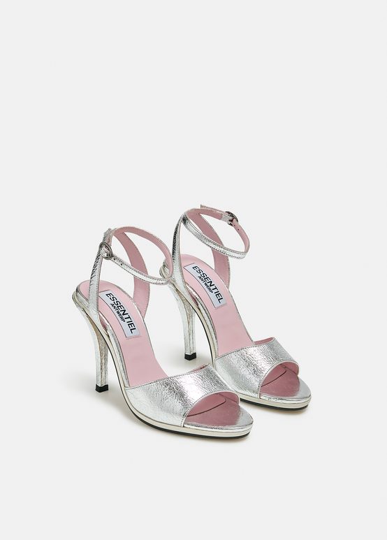 Silver metallic leather sandals