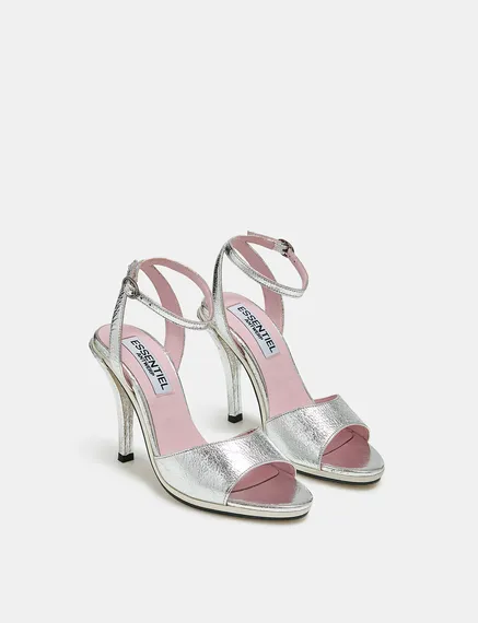 Silver metallic leather sandals