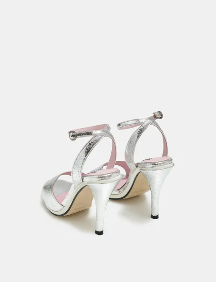 Silver metallic leather sandals