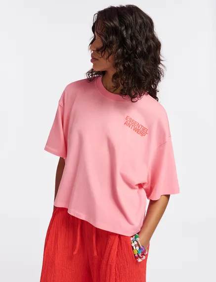 Pink organic cotton T-shirt with logo