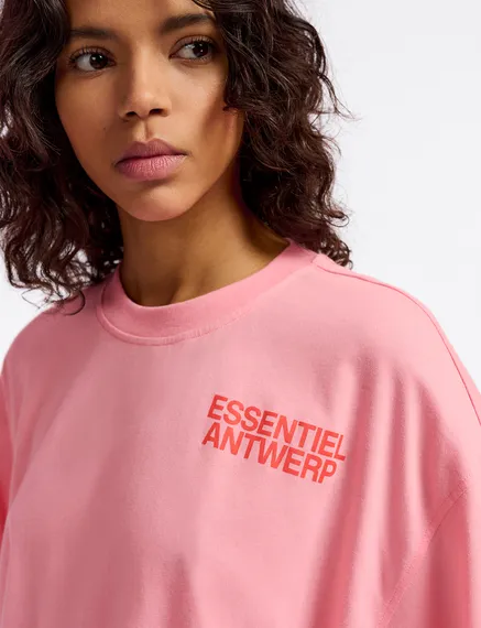 Roze biokatoenen T-shirt met logo