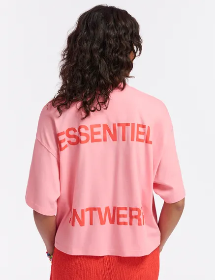 Roze biokatoenen T-shirt met logo