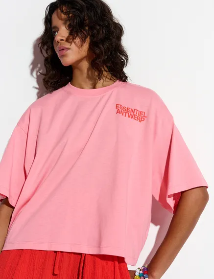 Roze biokatoenen T-shirt met logo