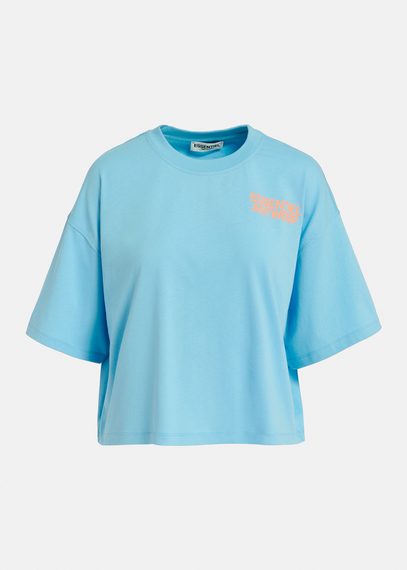 Blauw biokatoenen T-shirt met logo