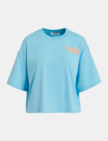 Blauw biokatoenen T-shirt met logo