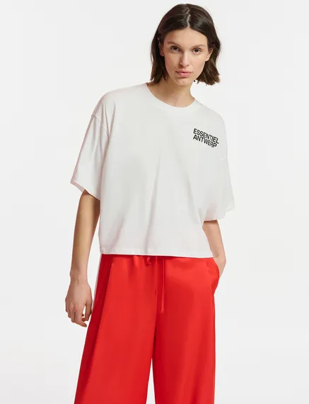 Off-white organic cotton T-shirt with logo