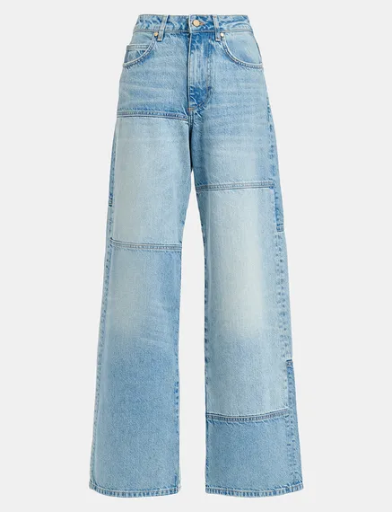 Straight-leg patchwork blue jeans