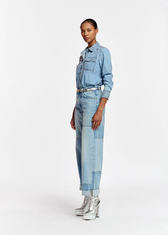 Straight-leg patchwork blue jeans