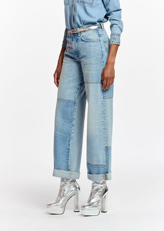 Straight-leg patchwork blue jeans